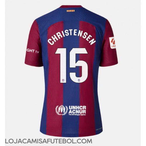 Camisa de Futebol Barcelona Andreas Christensen #15 Equipamento Principal Mulheres 2023-24 Manga Curta